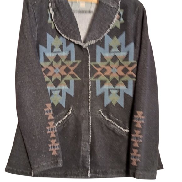 Natural Reflections, Cotton Jacket, Medium, Coal with Southwestern Print, Boho - Picture 8 of 14